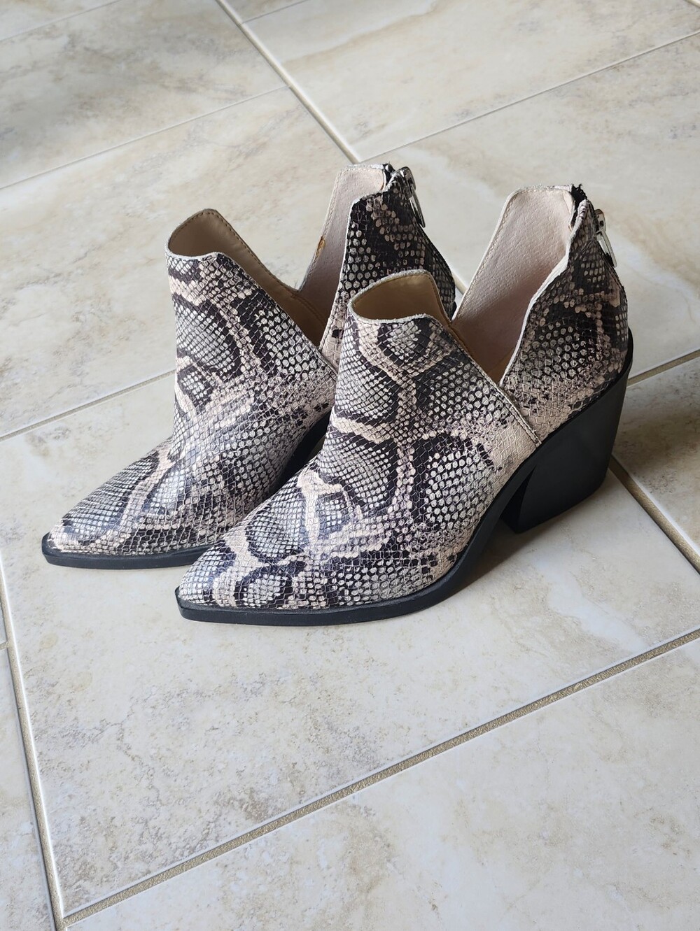 Vince Camuto Snake-Print Pointed Cutout Ankle Boots